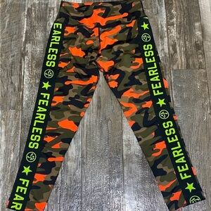 Zumba Fitness Fearless Camo Leggings - Orange and Green